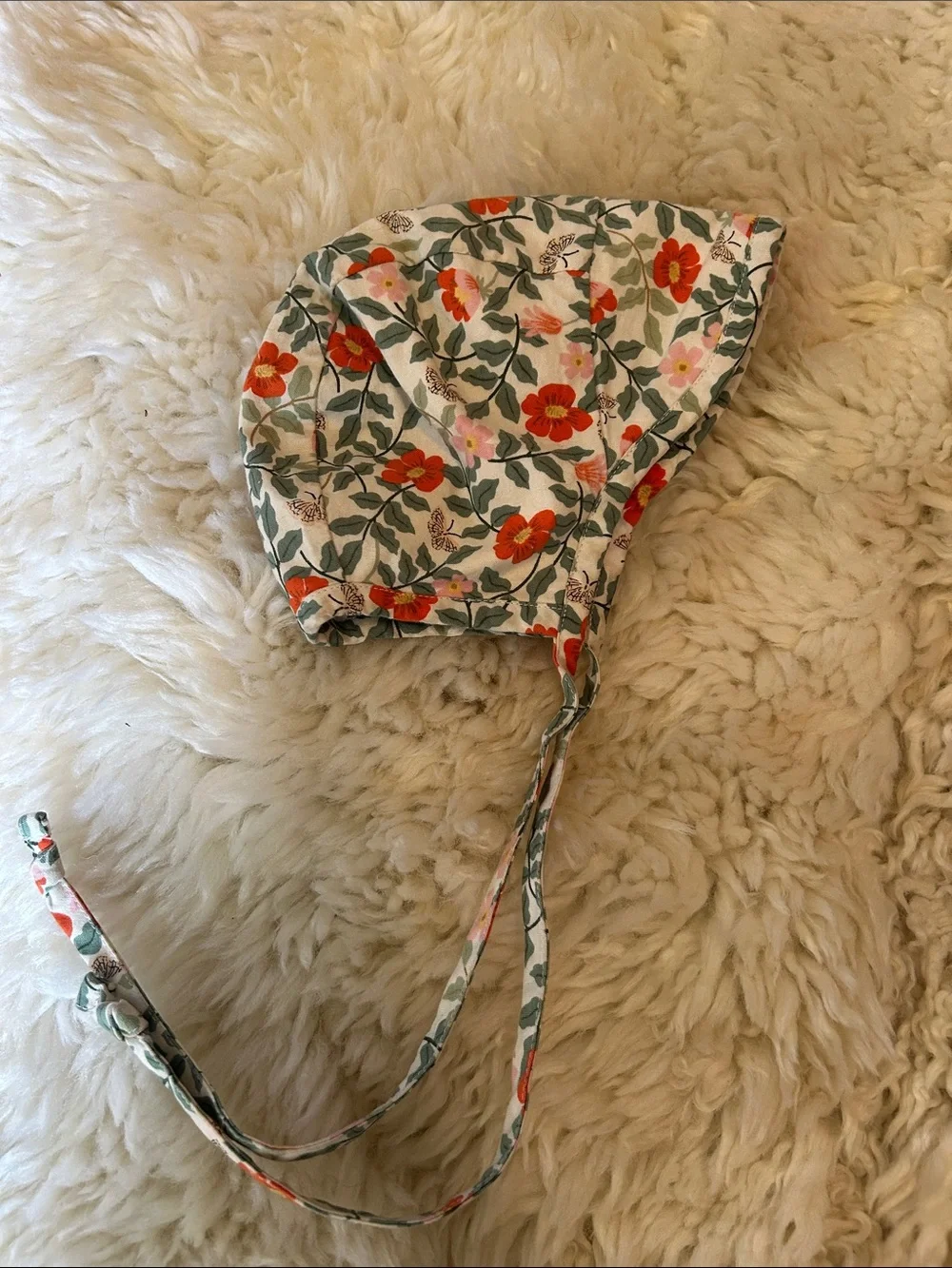 Briar Floral Cotton Baby Bonnet in Pink & Green